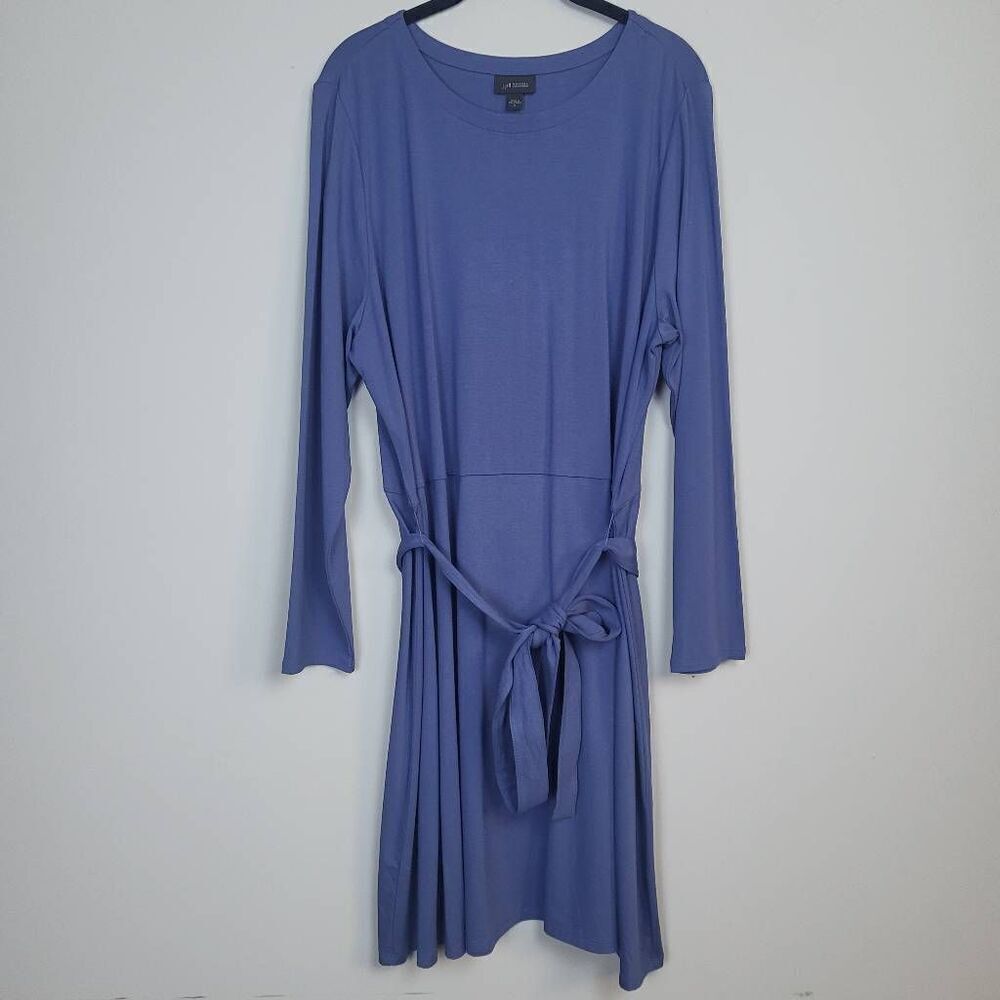 J Jill Wearever Womens Long Sleeve Dress XL Blue Belted Knee Length Career Work